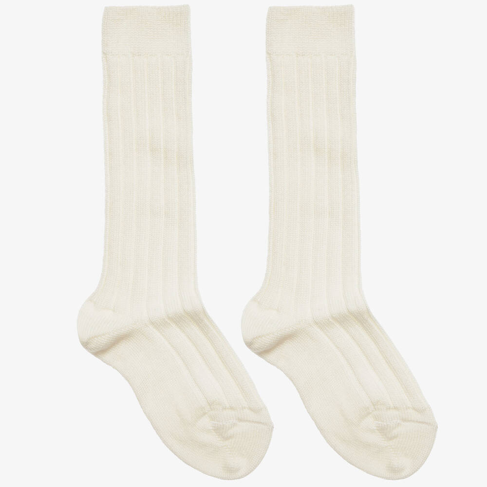 Dore Dore - Ivory Wool & Cotton Long Socks | Childrensalon