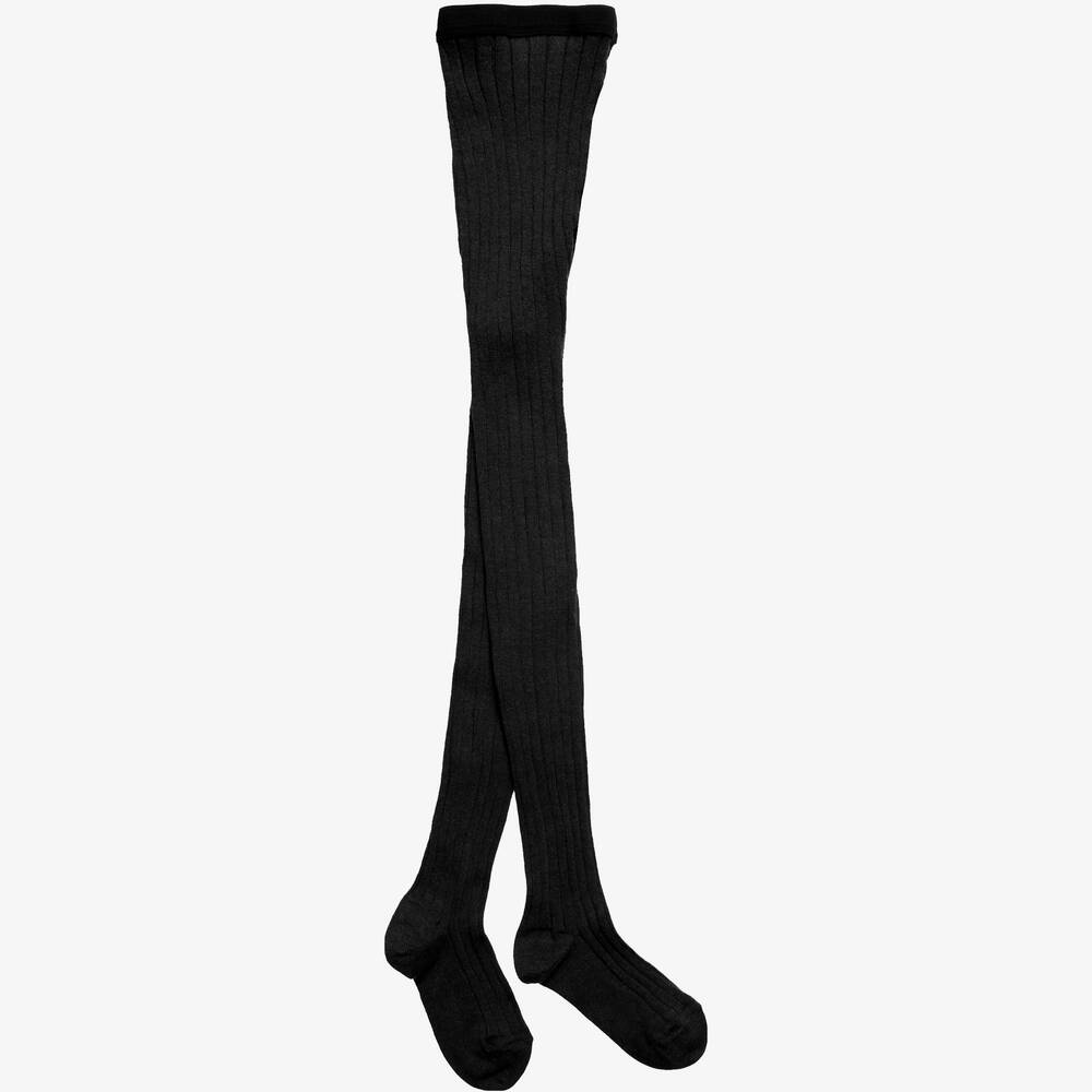 Dore Dore - Luxury Black Cotton Ribbed Tights | Childrensalon