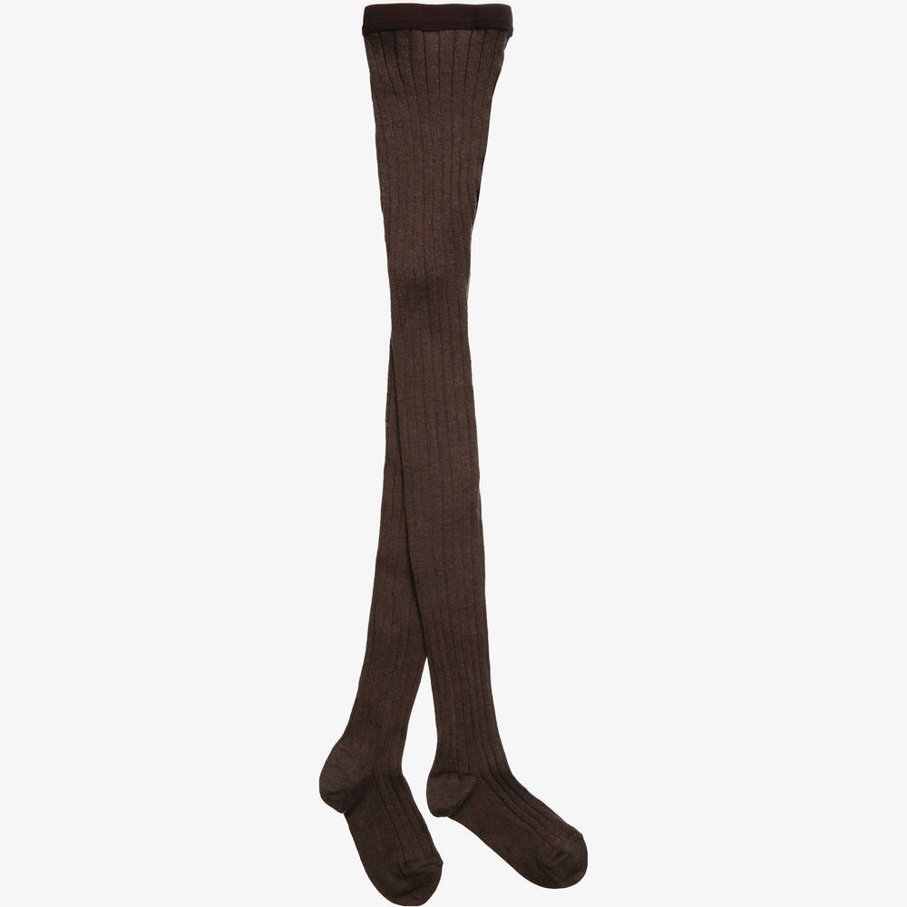 Dore Dore - Luxury Brown Cotton Ribbed Tights | Childrensalon