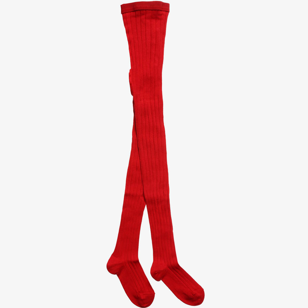 Dore Dore - Luxury Red Cotton Ribbed Tights | Childrensalon