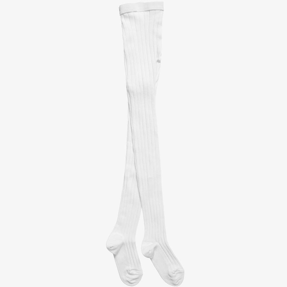 Dore Dore - Luxury White Cotton Ribbed Tights | Childrensalon