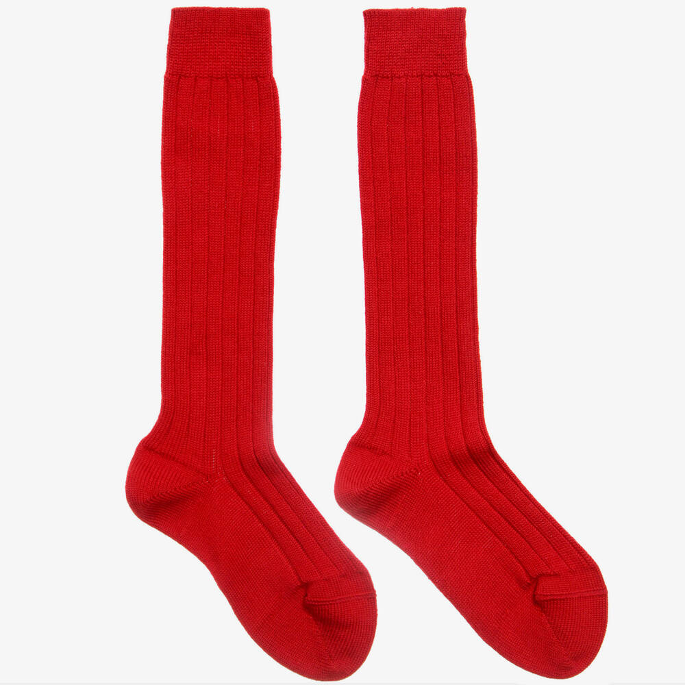 Dore Dore - Red Wool & Cotton Long Socks | Childrensalon
