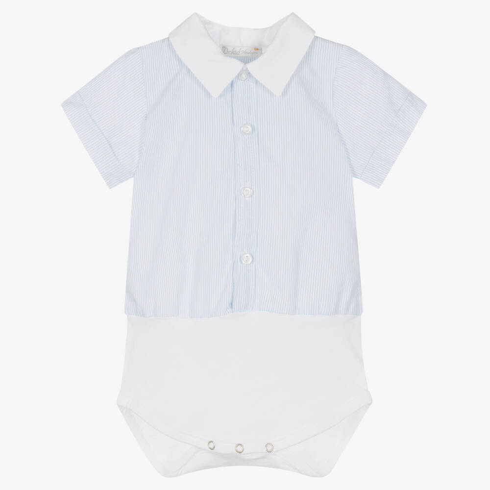 Dr. Kid - Baby Boys Blue Striped Cotton Bodysuit | Childrensalon