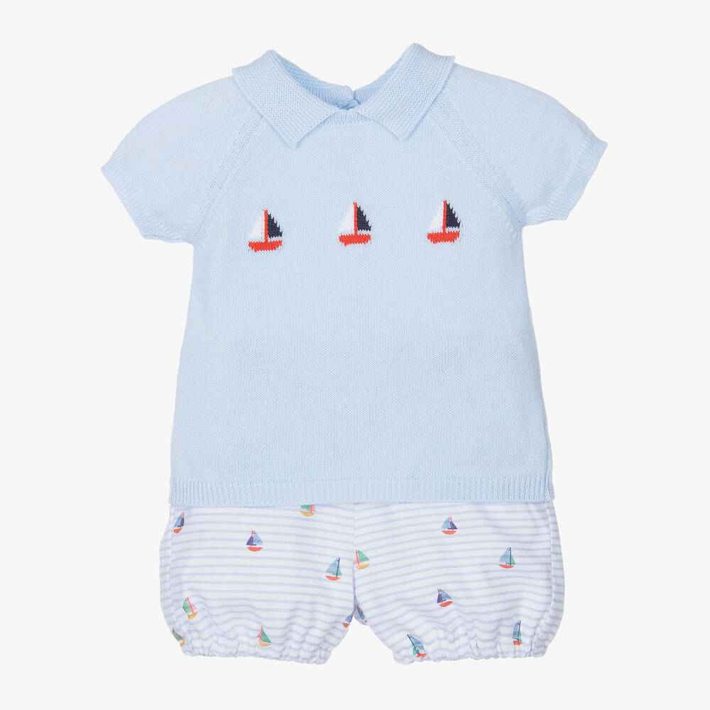 Dr. Kid - Baby Boys Blue Striped Cotton Shorts Set | Childrensalon
