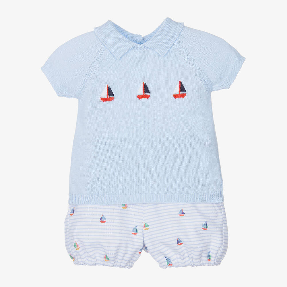Dr. Kid-Baby Boys Blue Striped Cotton Shorts Set | Childrensalon Outlet
