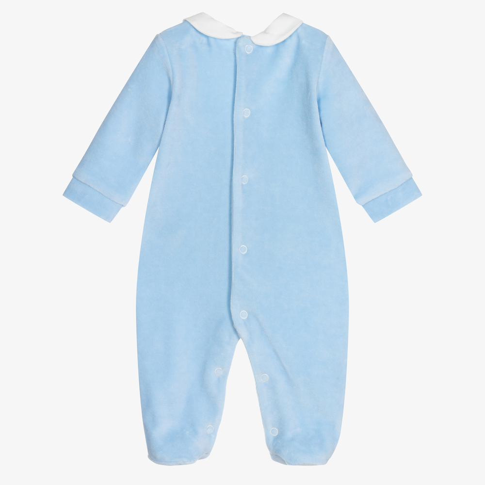 Dr. Kid-Baby Boys Blue Velour Babygrow | Childrensalon Outlet