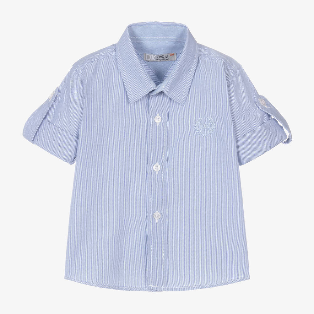 Dr. Kid - Baby Boys Blue & White Stripe Cotton Shirt  | Childrensalon