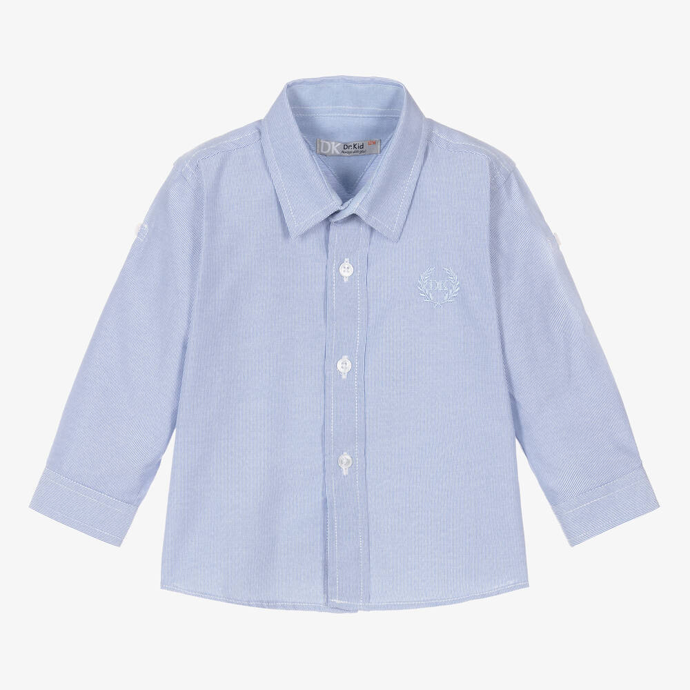 Dr. Kid-Baby Boys Blue & White Stripe Cotton Shirt  | Childrensalon Outlet