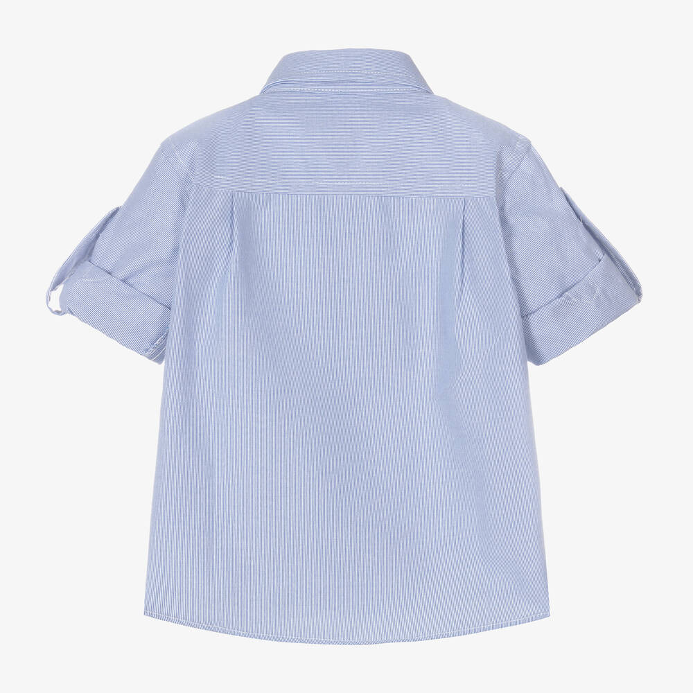 Dr. Kid-Baby Boys Blue & White Stripe Cotton Shirt  | Childrensalon Outlet