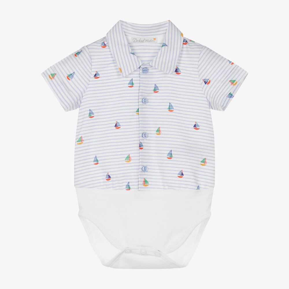 Dr. Kid - قميص قطن أكسفورد مقلم لون أزرق وأبيض للمواليد | Childrensalon