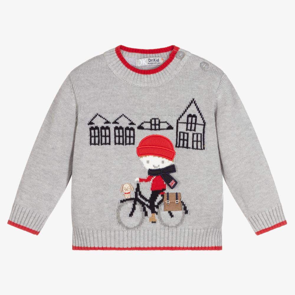 Dr. Kid-Baby Boys Grey Cotton Sweater | Childrensalon Outlet