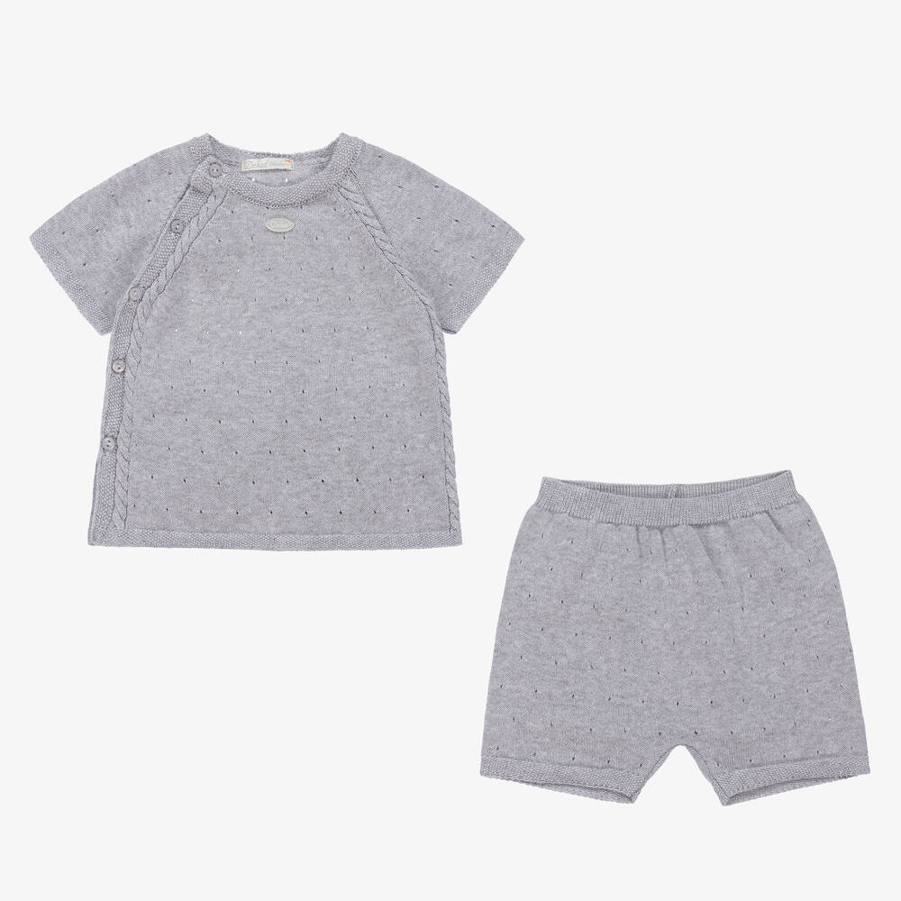 Dr. Kid-Baby Boys Grey Knitted Shorts Set | Childrensalon Outlet