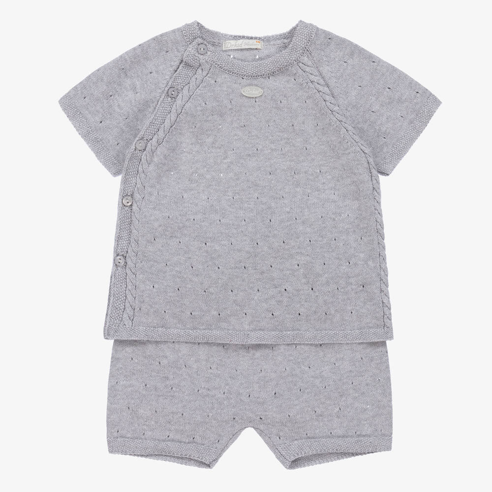 Dr. Kid - Baby Boys Grey Knitted Shorts Set | Childrensalon