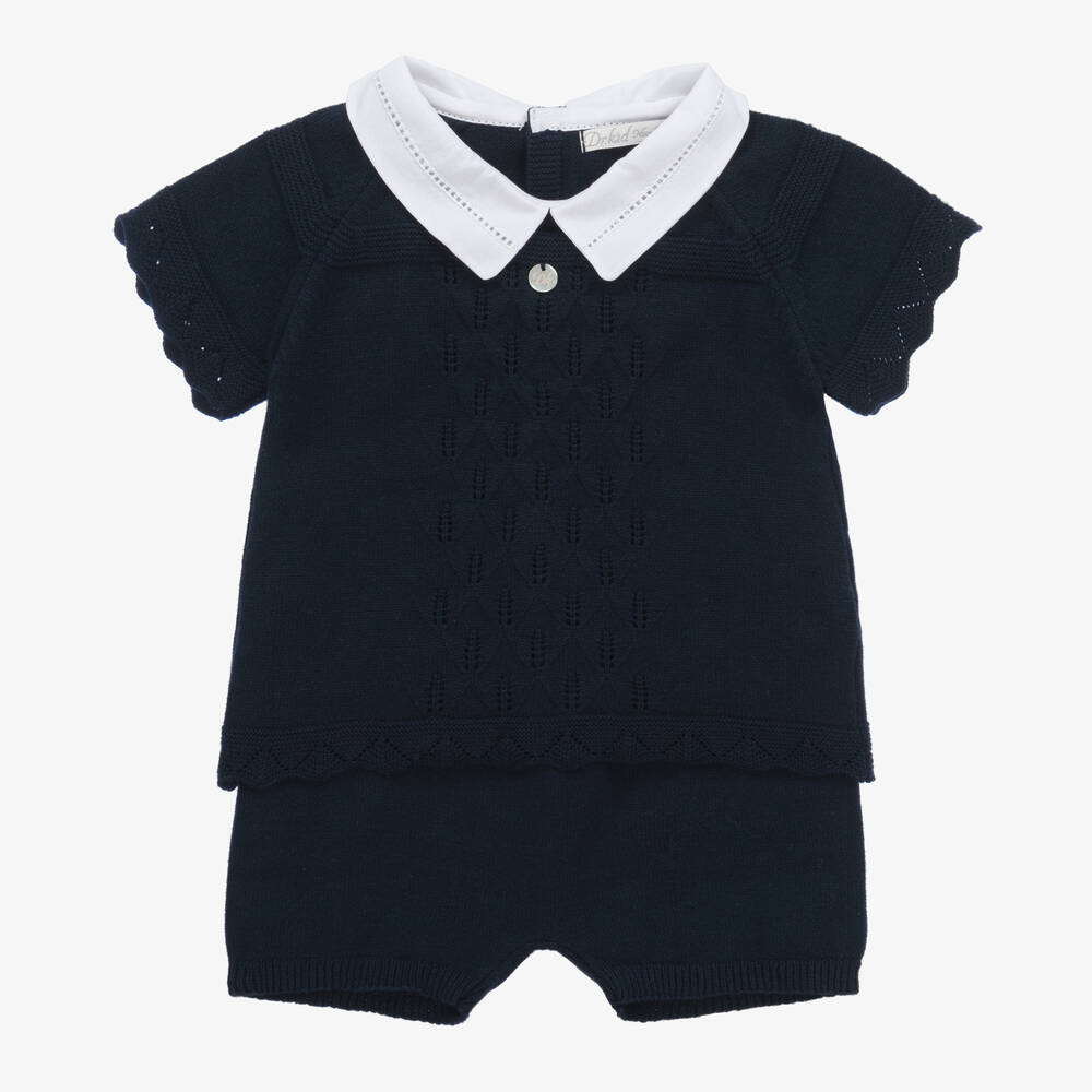 Dr. Kid-Baby Boys Navy Blue Knitted Shorts Set | Childrensalon Outlet