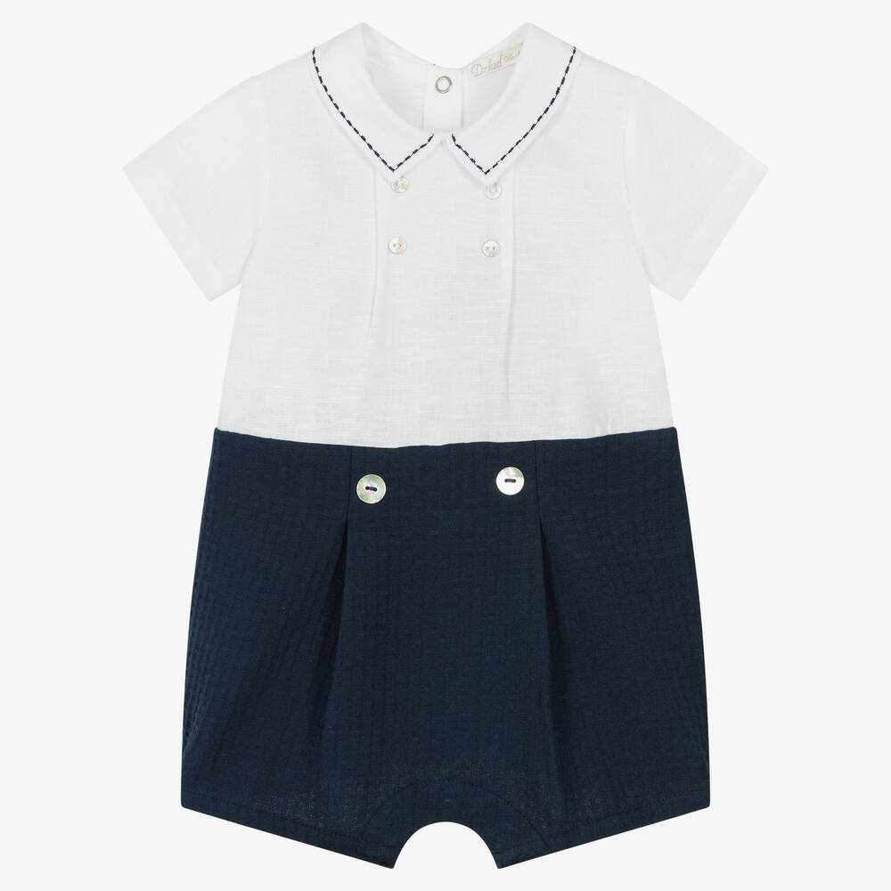 Dr. Kid - Baby Boys White & Blue Cotton Shortie | Childrensalon