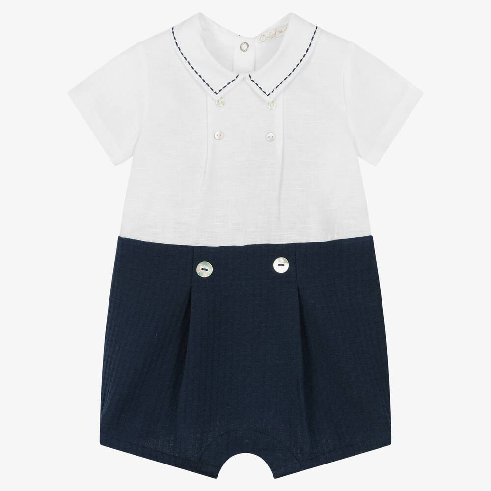 Dr. Kid - Barboteuse bleue blanche en coton | Childrensalon