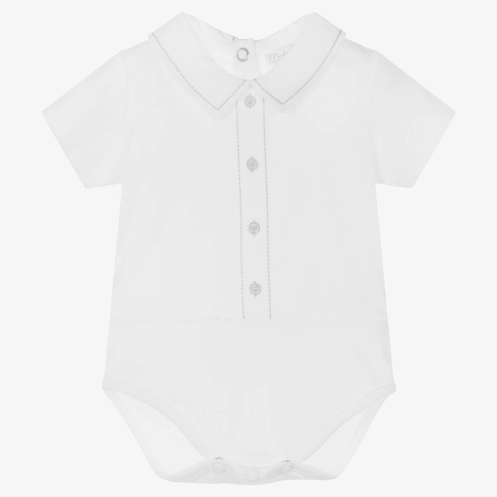 Dr. Kid-Baby Boys White Cotton Jersey Bodysuit | Childrensalon Outlet