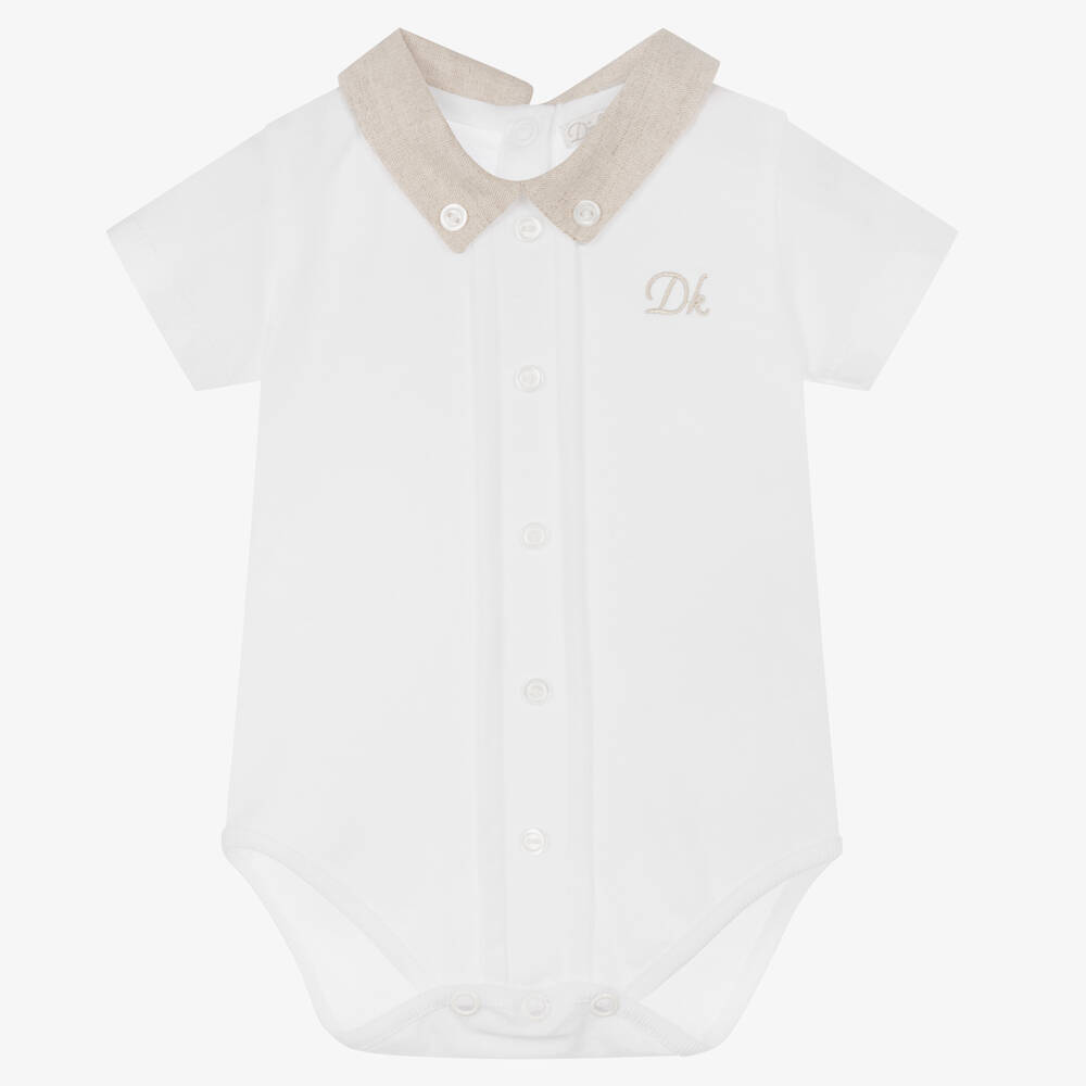 Dr. Kid-Baby Boys White Cotton Jersey Bodysuit  | Childrensalon Outlet
