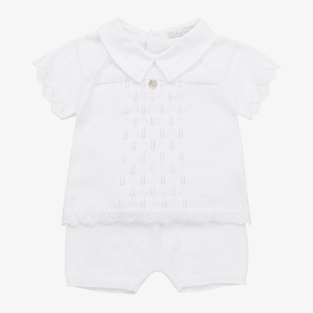Dr. Kid-Baby Boys White Knitted Shorts Set | Childrensalon Outlet