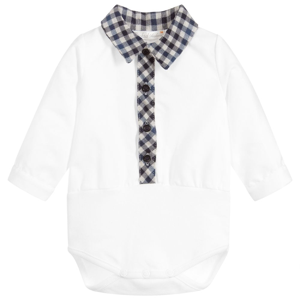 Dr. Kid - قميص بولي قطن لون أبيض وكحلي للمواليد | Childrensalon