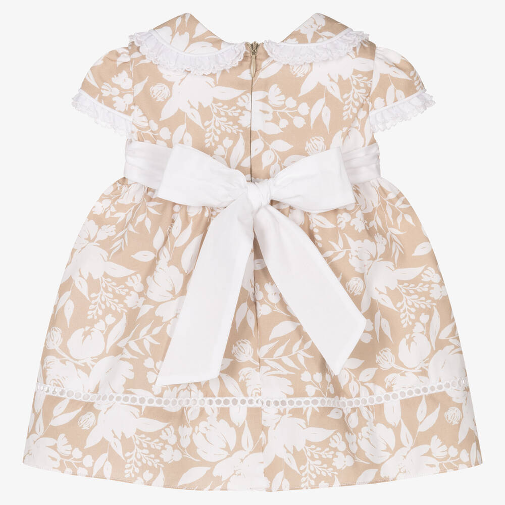 Dr. Kid-Baby Girls Beige Floral Cotton Dress | Childrensalon Outlet