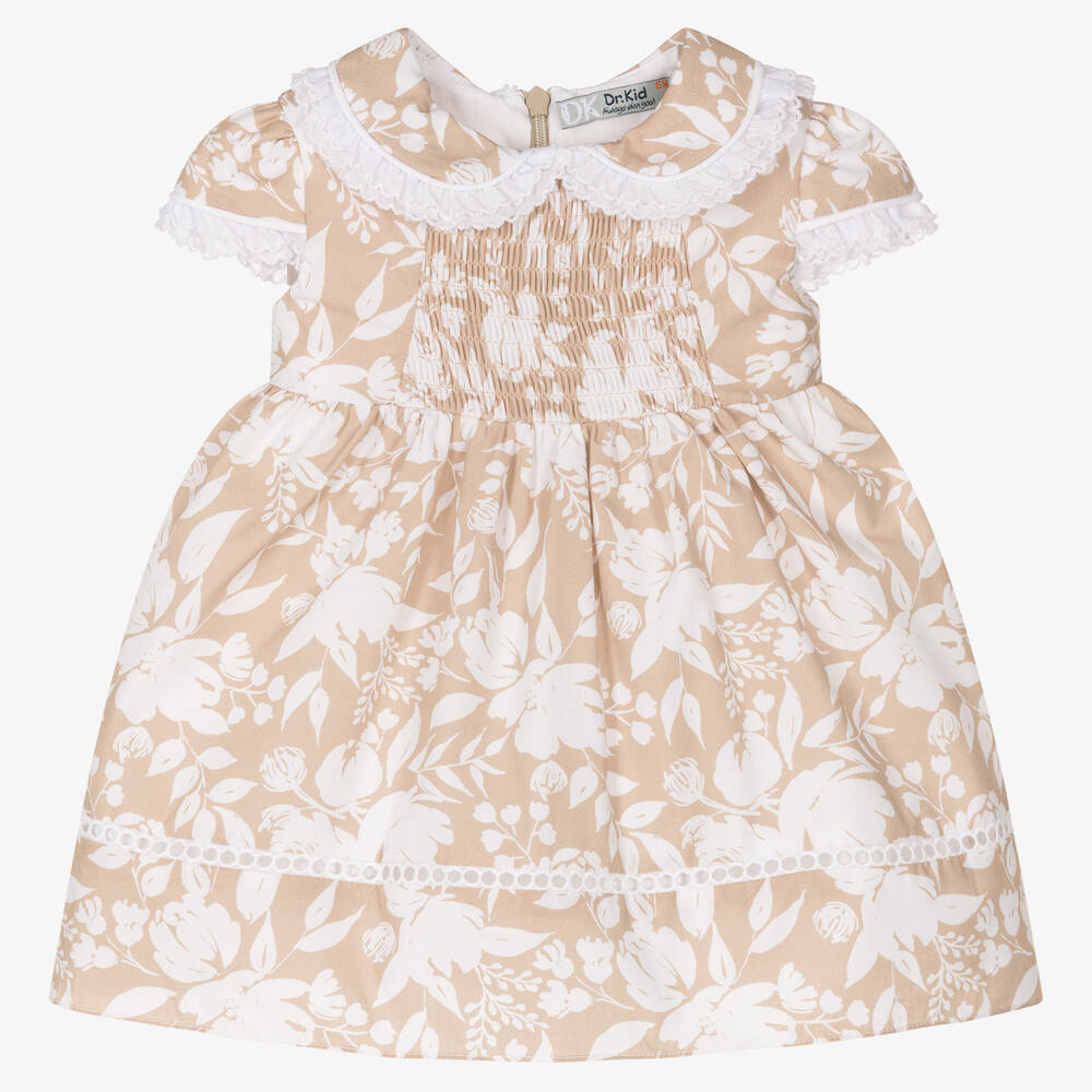 Dr. Kid - Baby Girls Beige Floral Cotton Dress | Childrensalon
