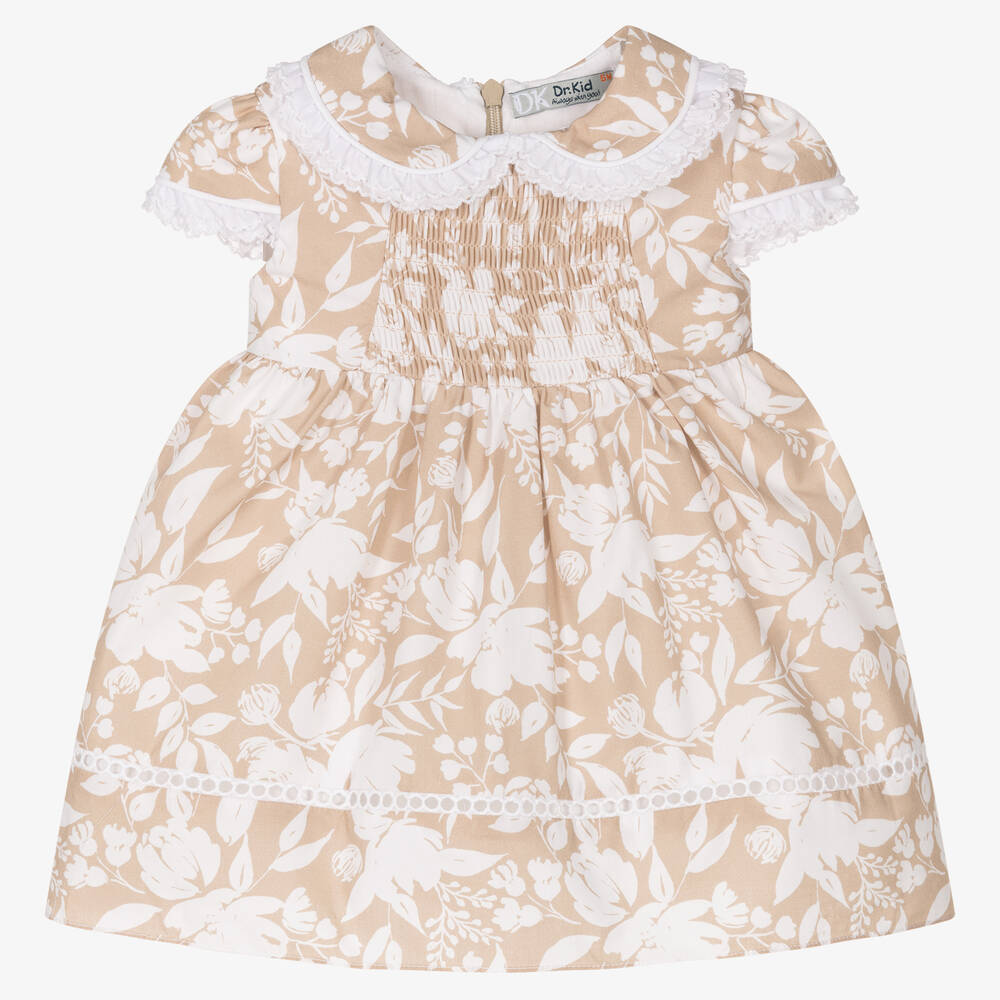 Dr. Kid - Robe beige en coton à fleurs bébé | Childrensalon