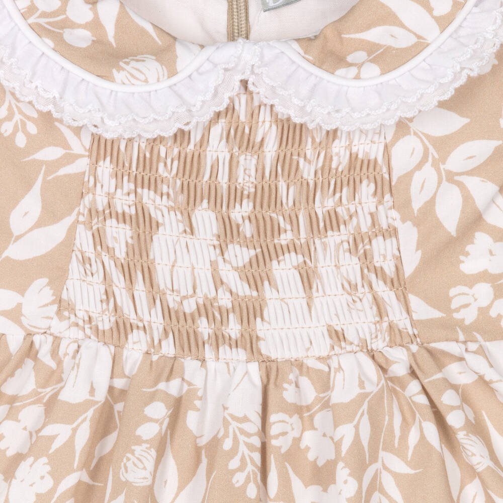 Dr. Kid-Baby Girls Beige Floral Cotton Dress | Childrensalon Outlet