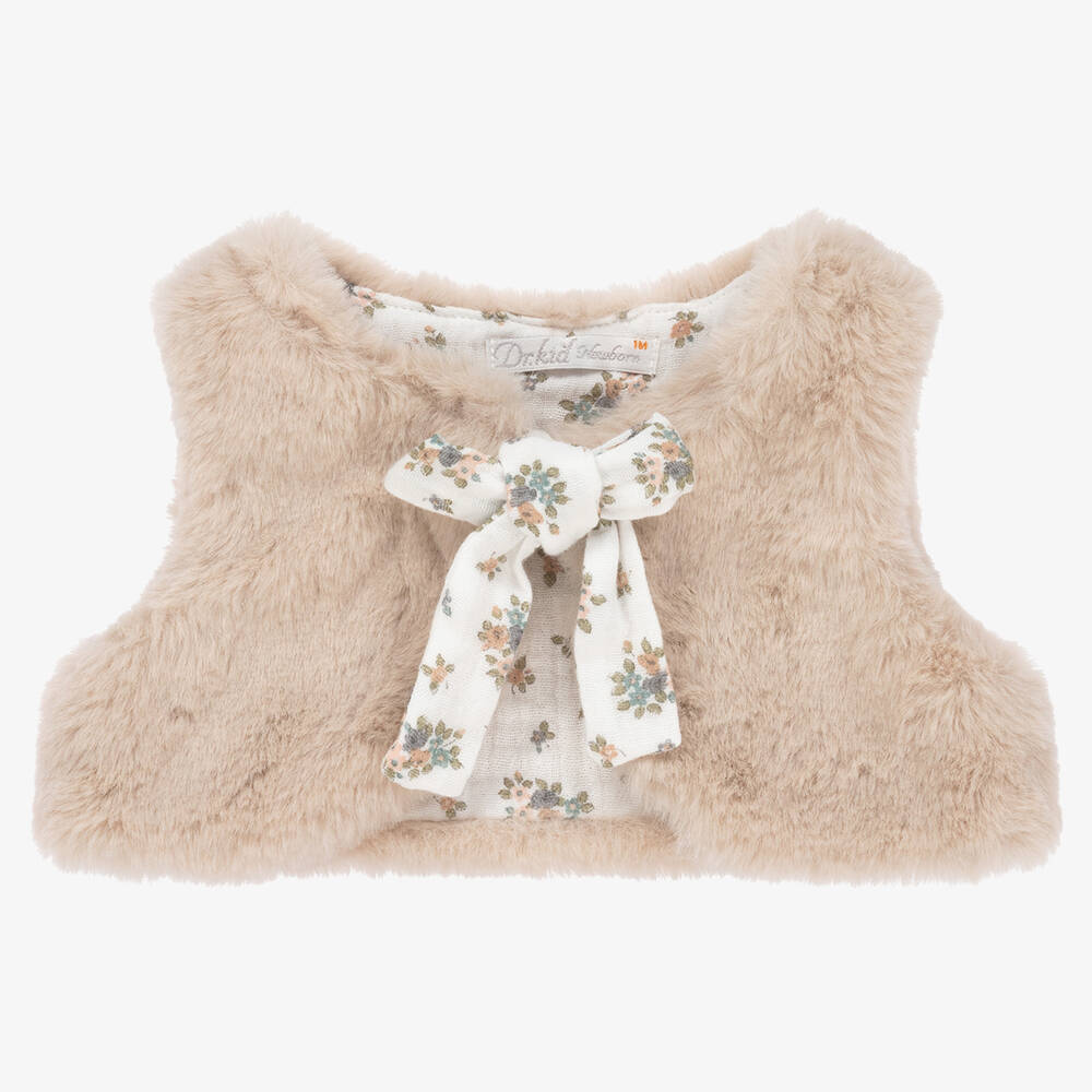 Dr. Kid - Gilet beige duveteux bébé fille | Childrensalon