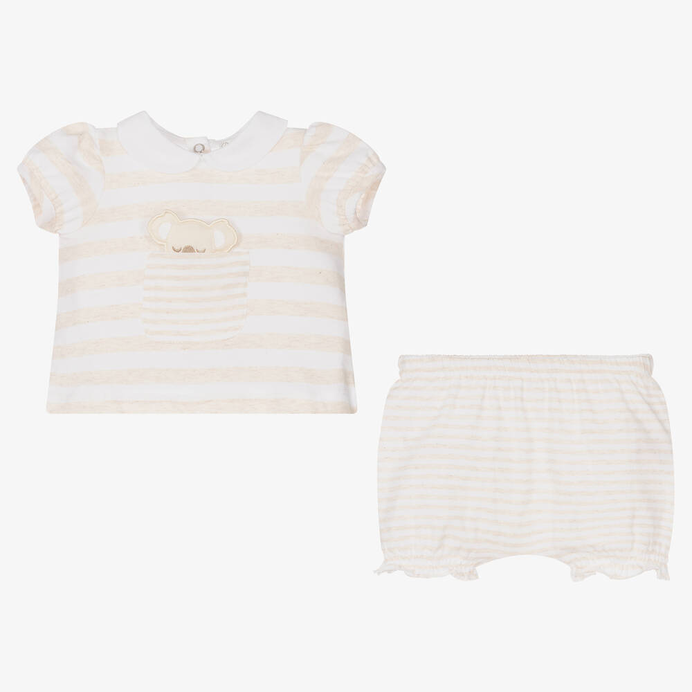 Dr. Kid-طقم شورت قطن لون بيج وعاجي للمولودات | Childrensalon Outlet