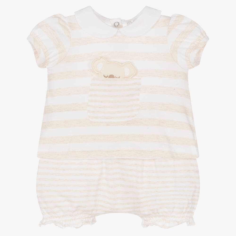 Dr. Kid-Baby Girls Beige & White Shorts Set | Childrensalon Outlet