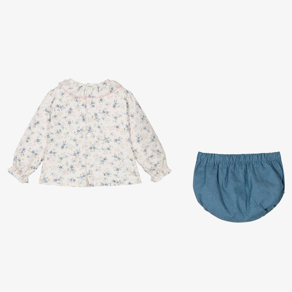 Dr. Kid-Baby Girls Blue Cotton Floral Shorts Set | Childrensalon Outlet