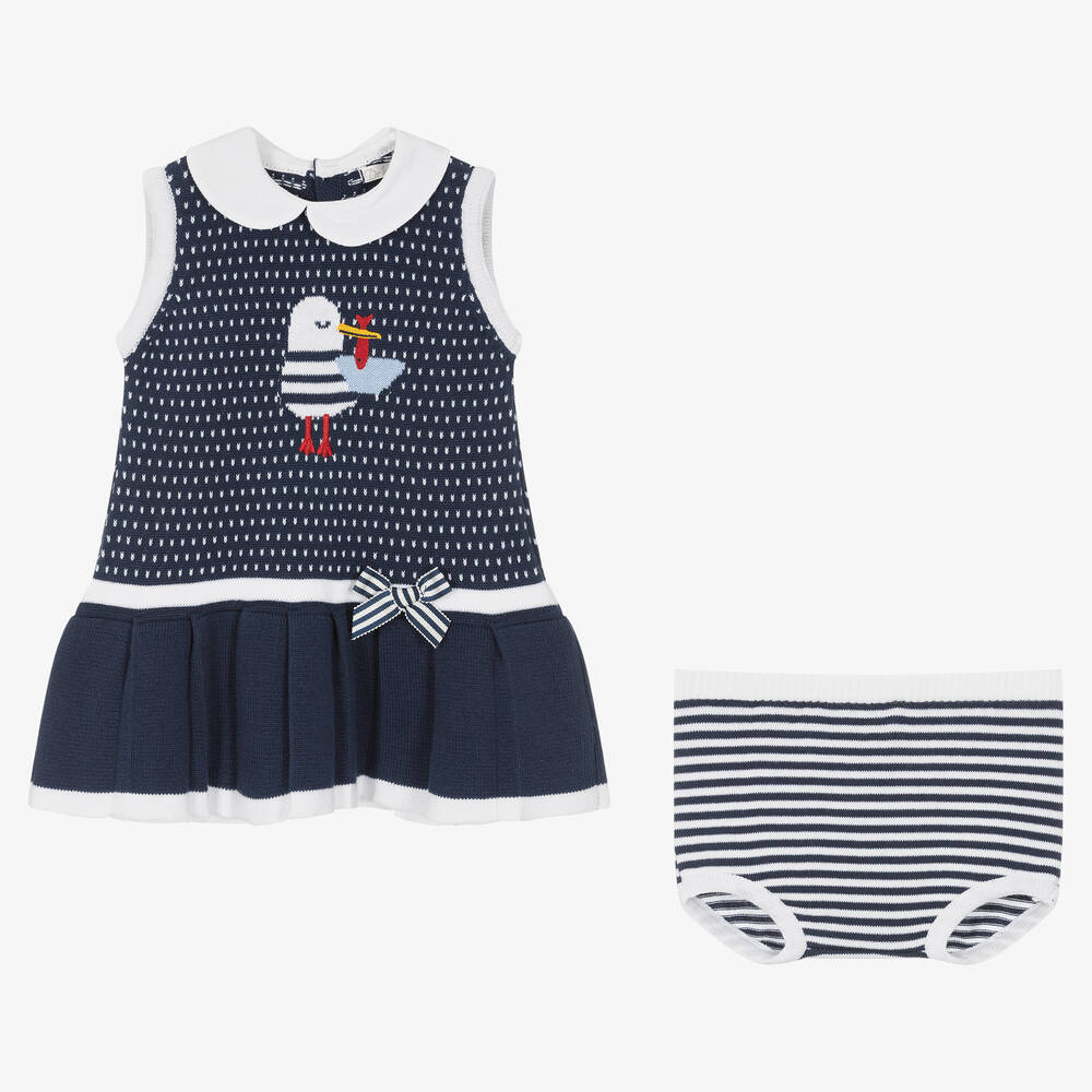 Dr. Kid-Baby Girls Blue Cotton Knit Seagull Dress | Childrensalon Outlet