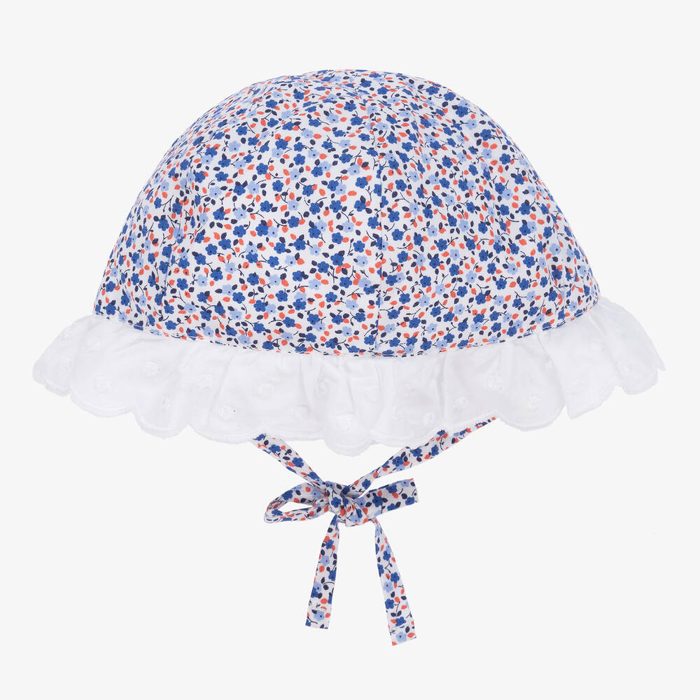 Dr. Kid-Baby Girls Blue Floral Cotton Hat | Childrensalon Outlet