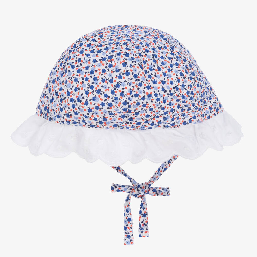 Dr. Kid-Baby Girls Blue Floral Cotton Hat | Childrensalon Outlet