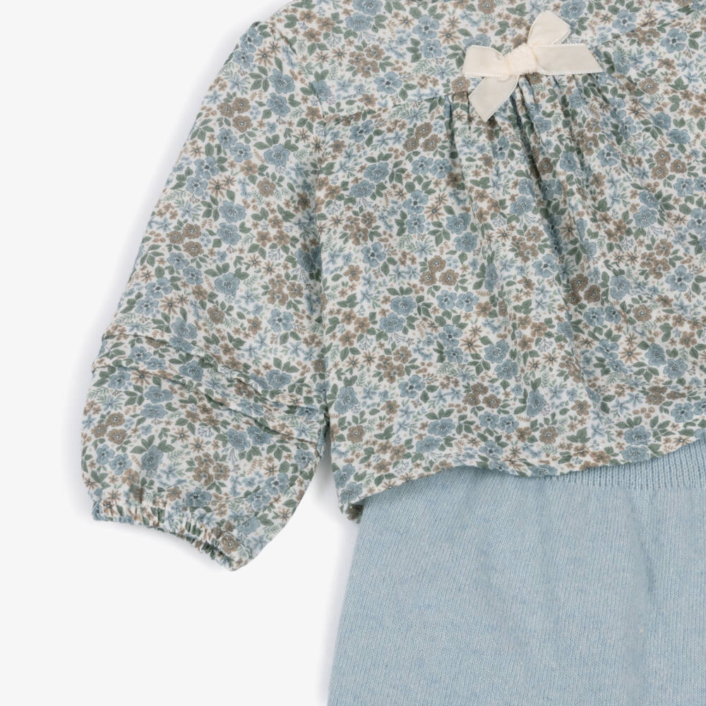 Dr. Kid-Baby Girls Blue Floral Cotton & Knitted Leggings Set | Childrensalon Outlet