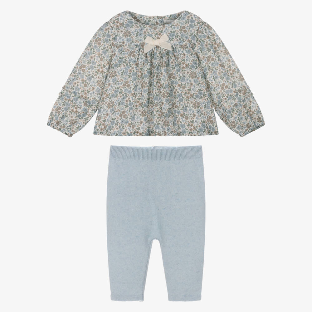 Dr. Kid-Baby Girls Blue Floral Cotton & Knitted Leggings Set | Childrensalon Outlet