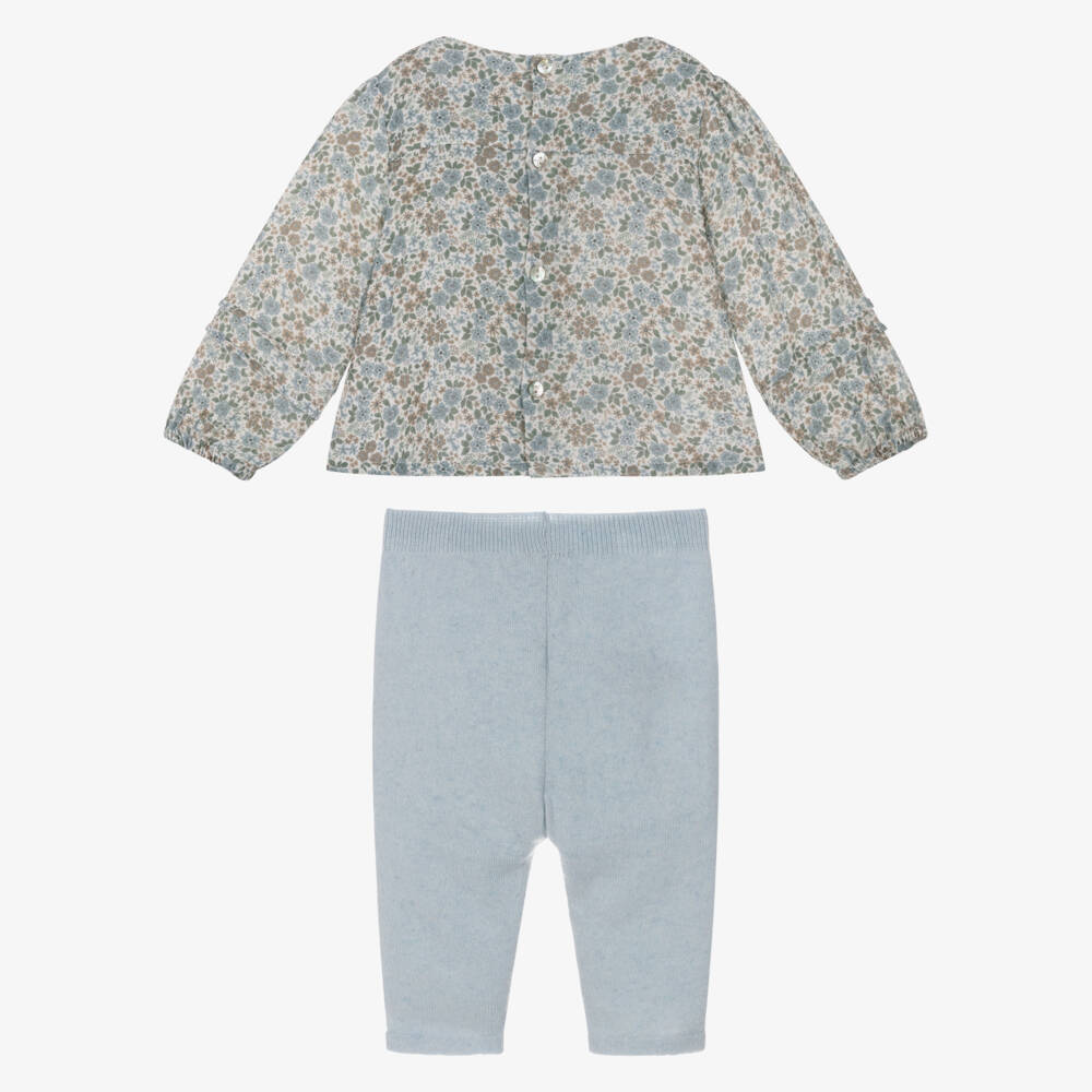 Dr. Kid-Baby Girls Blue Floral Cotton & Knitted Leggings Set | Childrensalon Outlet