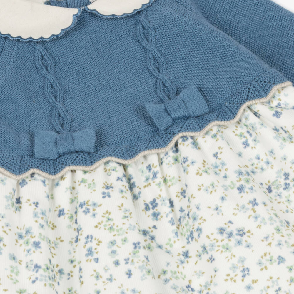 Dr. Kid-Baby Girls Blue & Ivory Floral Corduroy Dress | Childrensalon Outlet