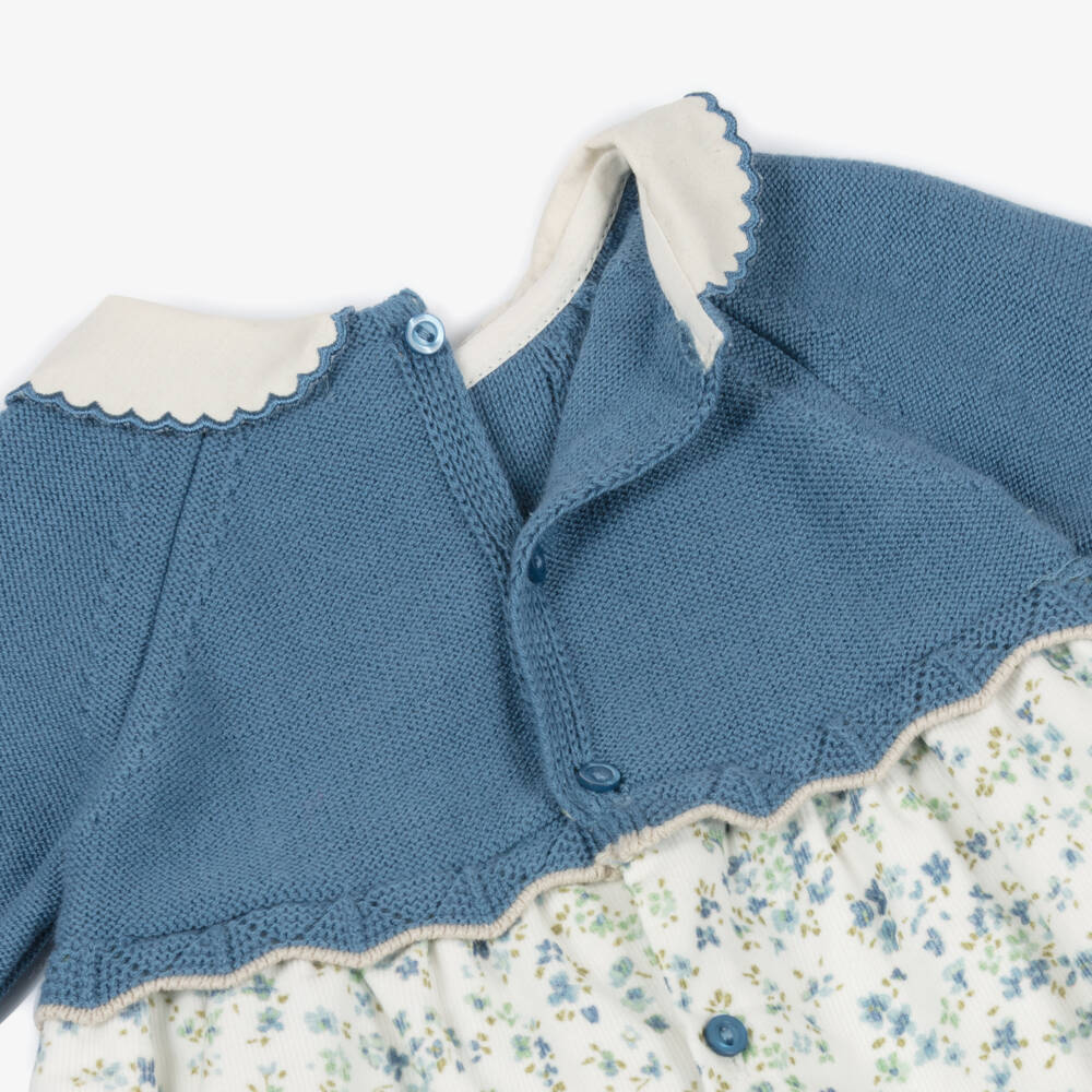 Dr. Kid-Baby Girls Blue & Ivory Floral Corduroy Dress | Childrensalon Outlet