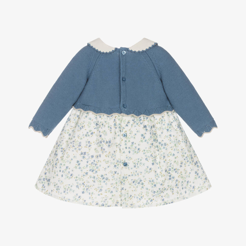 Dr. Kid-Baby Girls Blue & Ivory Floral Corduroy Dress | Childrensalon Outlet