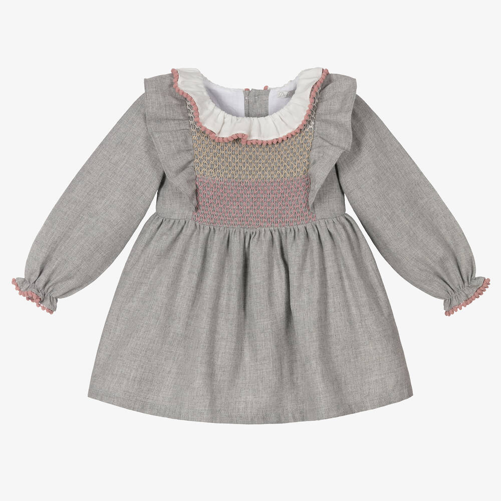 Dr. Kid - Baby Girls Grey Smocked Dress | Childrensalon