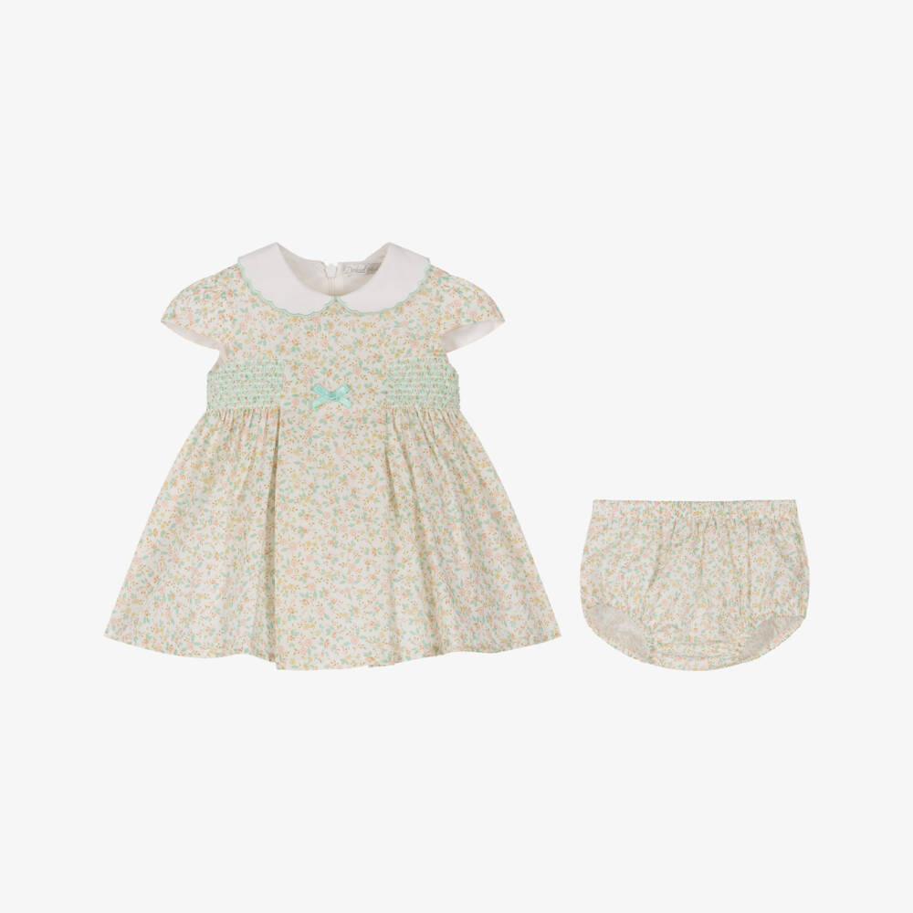 Dr. Kid-Baby Girls Ivory Dress with Smocking & Ditsy Floral Print | Childrensalon Outlet