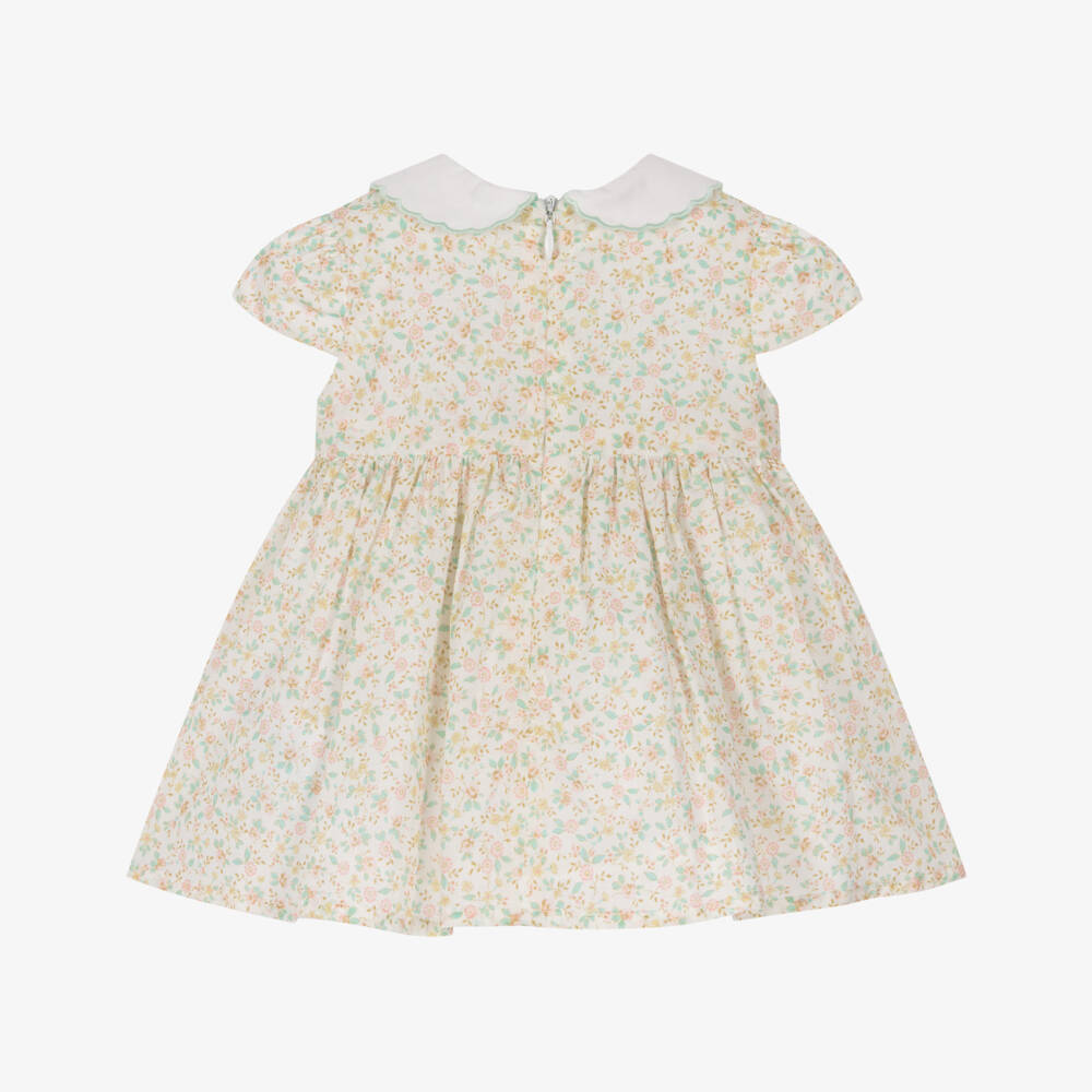 Dr. Kid-Baby Girls Ivory Dress with Smocking & Ditsy Floral Print | Childrensalon Outlet