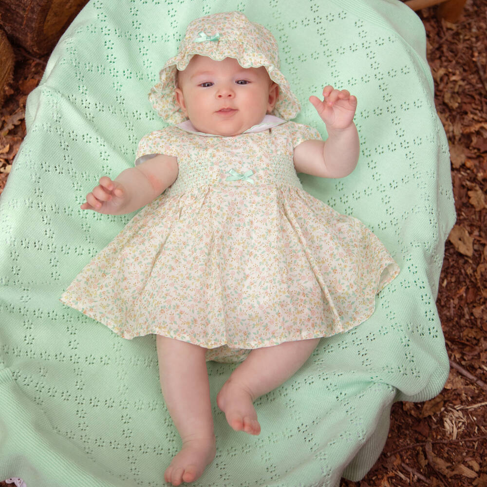 Dr. Kid-Baby Girls Ivory Dress with Smocking & Ditsy Floral Print | Childrensalon Outlet