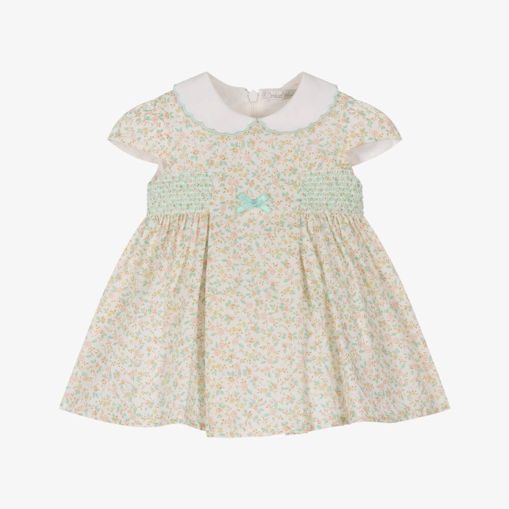 Dr. Kid-Baby Girls Ivory Dress with Smocking & Ditsy Floral Print | Childrensalon Outlet