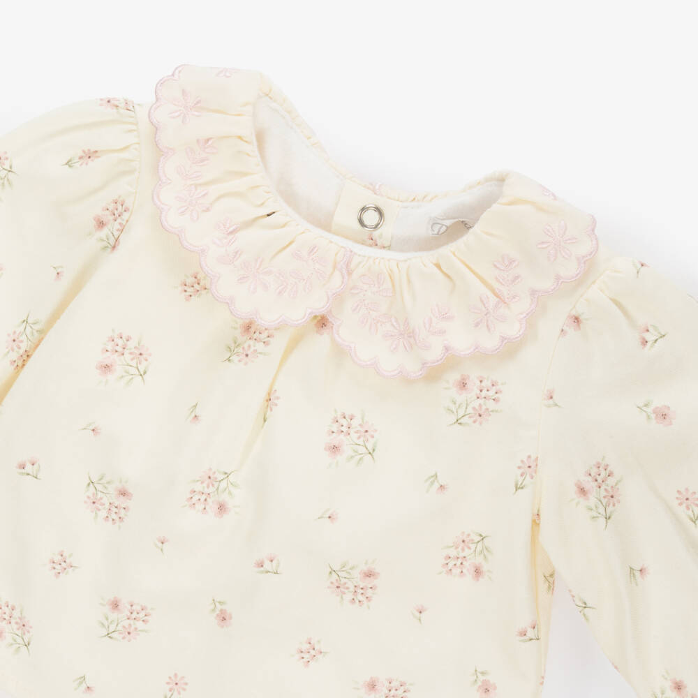 Dr. Kid-Baby Girls Ivory Floral Cotton & Pink Knit Leggings Set | Childrensalon Outlet