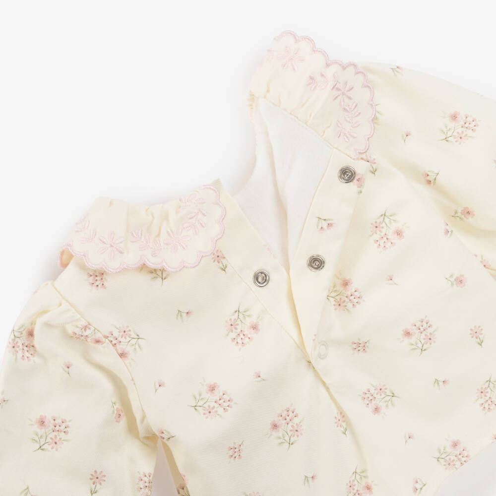 Dr. Kid-Baby Girls Ivory Floral Cotton & Pink Knit Leggings Set | Childrensalon Outlet