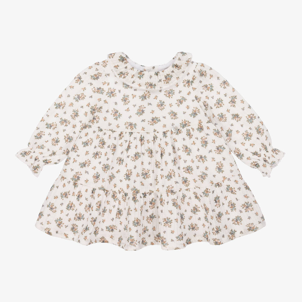 Dr. Kid - Baby Girls Ivory & Green Floral Dress | Childrensalon