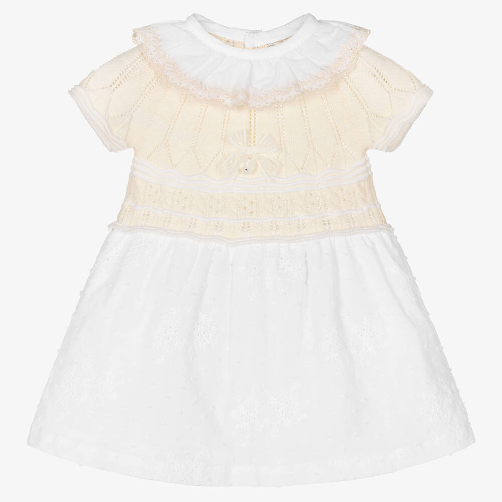 Dr. Kid - Baby Girls Ivory & White Cotton Dress | Childrensalon